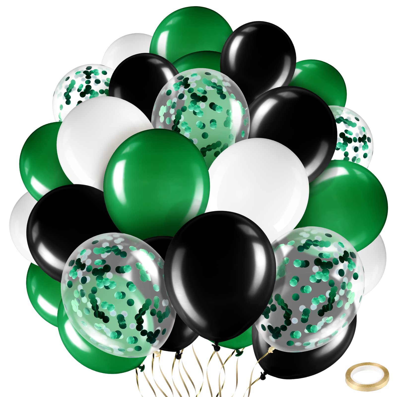 Sratte 60-Piece 12-Inch Balloon Kit: Black, Green & White Latex and Metallic Balloons for Graduation, Birthday, Back to School Parties