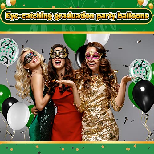 Sratte 60-Piece 12-Inch Balloon Kit: Black, Green & White Latex and Metallic Balloons for Graduation, Birthday, Back to School Parties