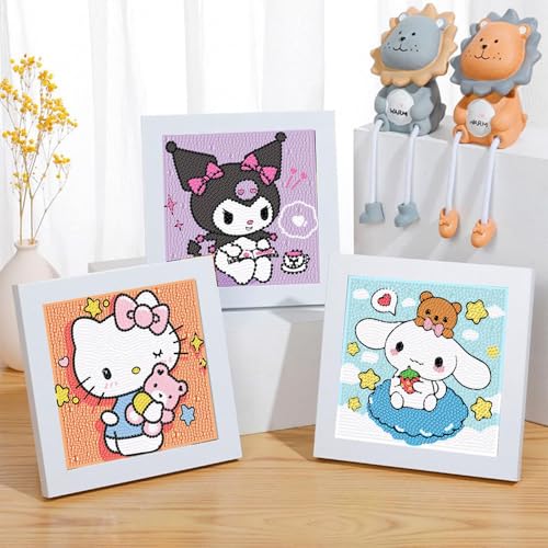 Sretoul 4 Pack Cartoon Diamond Art Kits for Kids - DIY Crystal Gem Painting (6x6 inch)