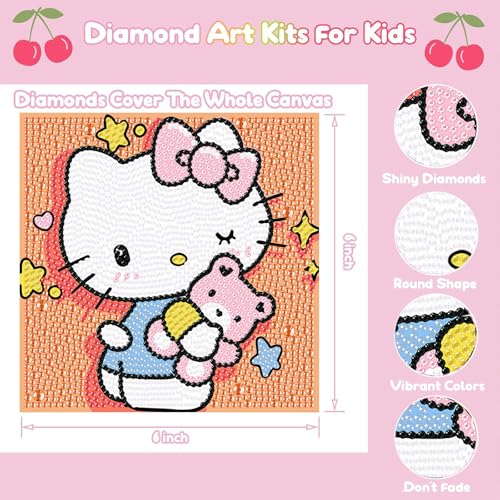Sretoul 4 Pack Cartoon Diamond Art Kits for Kids - DIY Crystal Gem Painting (6x6 inch)