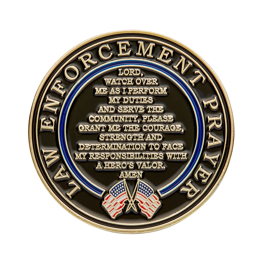 St. Michael Patron Saint of Law Enforcement Challenge Coin – Hero's Valor with Thin Blue Line and Prayer (Single Coin)
