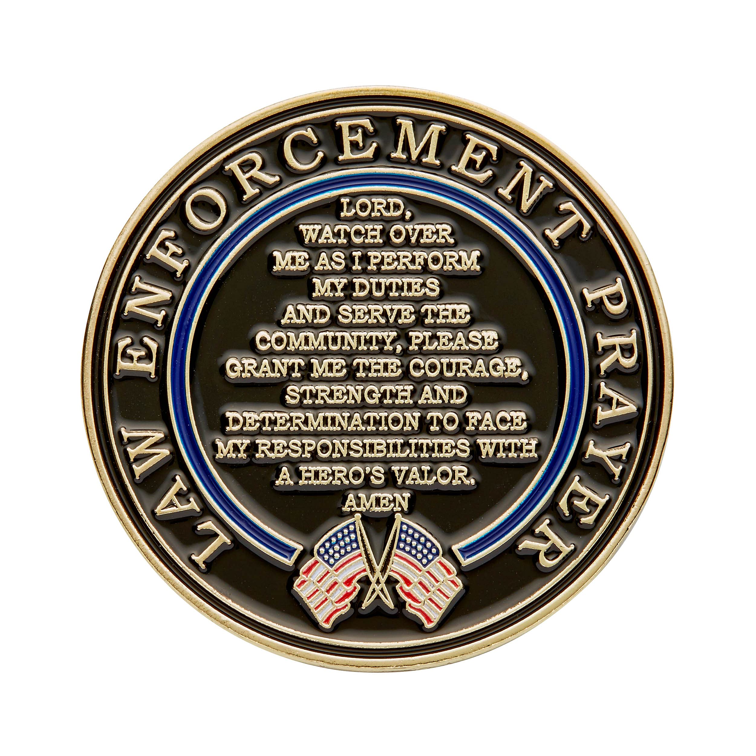 St. Michael Patron Saint of Law Enforcement Challenge Coin – Hero's Valor with Thin Blue Line and Prayer (Single Coin)