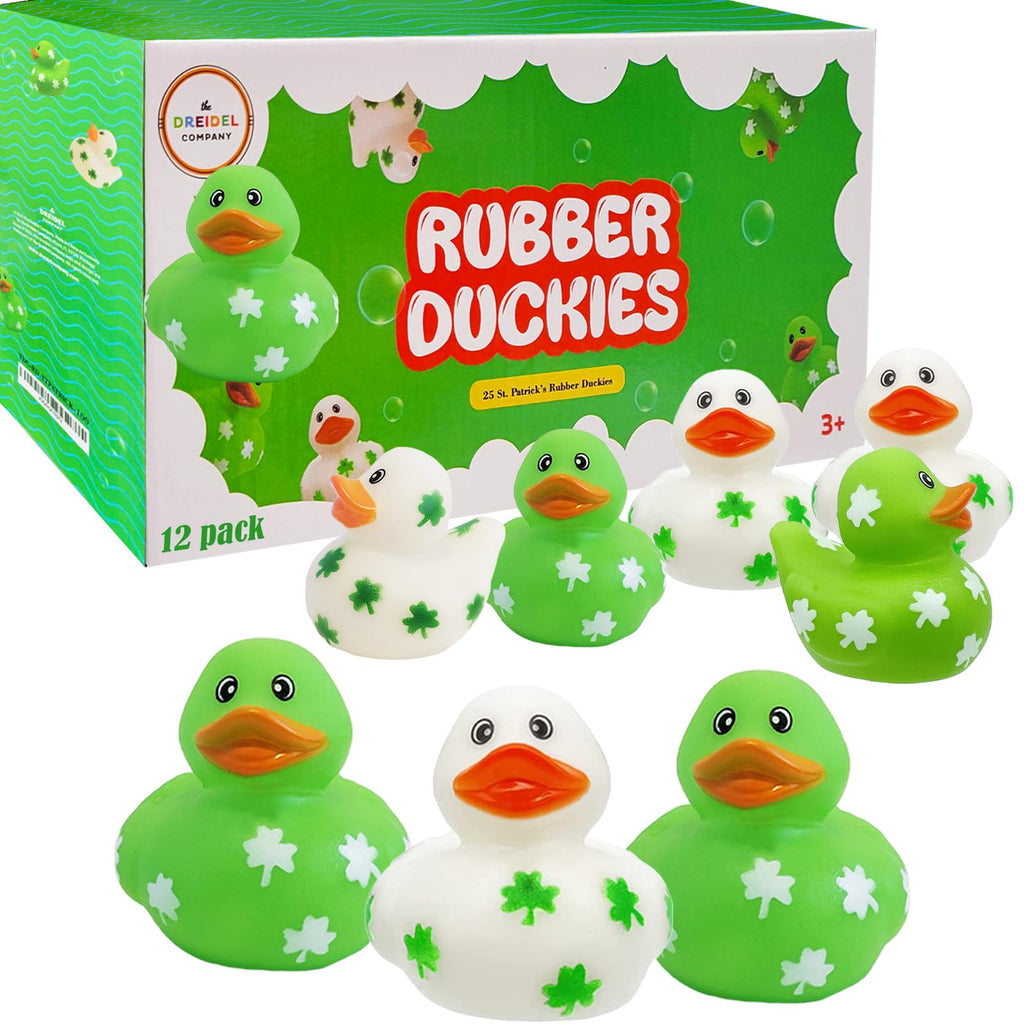 St. Patrick's Day Shamrock Rubber Ducks – 12-Pack of 2-Inch Vinyl Duckies for Kids, Bath, Party Favors, and Pool Activities
