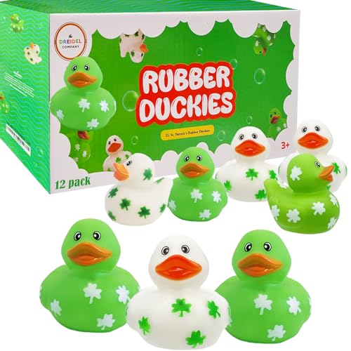 St. Patrick's Day Shamrock Rubber Ducks – 12-Pack of 2-Inch Vinyl Duckies for Kids, Bath, Party Favors, and Pool Activities