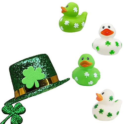 St. Patrick's Day Shamrock Rubber Ducks – 12-Pack of 2-Inch Vinyl Duckies for Kids, Bath, Party Favors, and Pool Activities