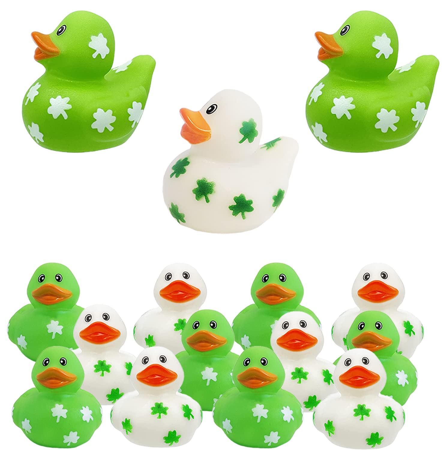 St. Patrick's Day Shamrock Rubber Ducks – 12-Pack of 2-Inch Vinyl Duckies for Kids, Bath, Party Favors, and Pool Activities