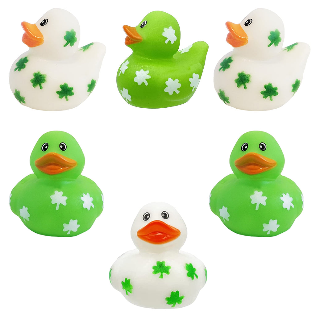 St. Patrick's Day Shamrock Rubber Ducks – 12-Pack of 2-Inch Vinyl Duckies for Kids, Bath, Party Favors, and Pool Activities
