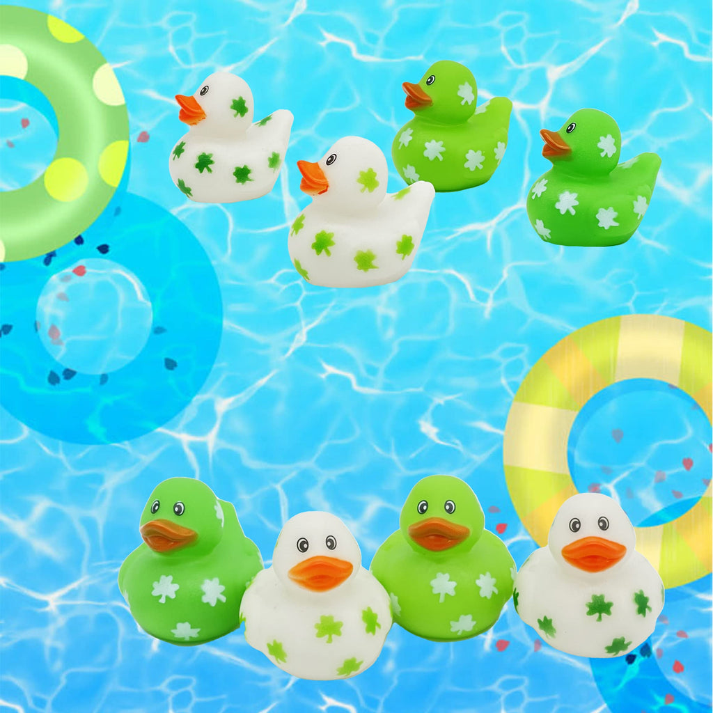 St. Patrick's Day Shamrock Rubber Ducks – 12-Pack of 2-Inch Vinyl Duckies for Kids, Bath, Party Favors, and Pool Activities