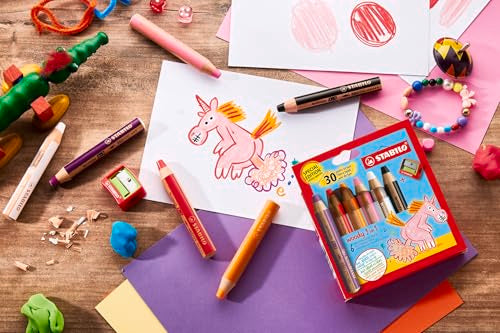 STABILO woody 3-in-1 Pencils, Birthday Edition Unicorn, Pack of 6 with Sharpener