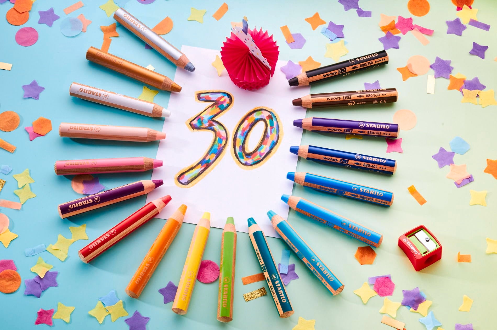 STABILO woody 3-in-1 Pencils, Birthday Edition Unicorn, Pack of 6 with Sharpener