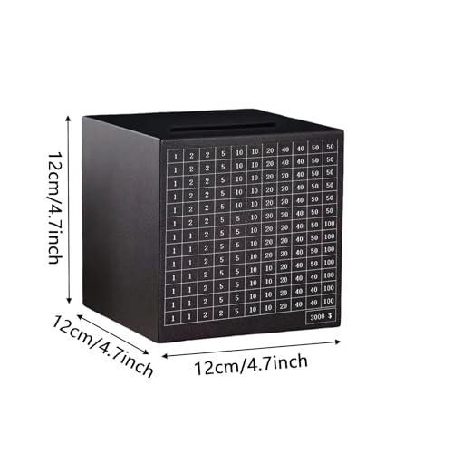 Stainless Steel 3000 Dollar Savings Challenge Money Box for Adults and Kids (Black)