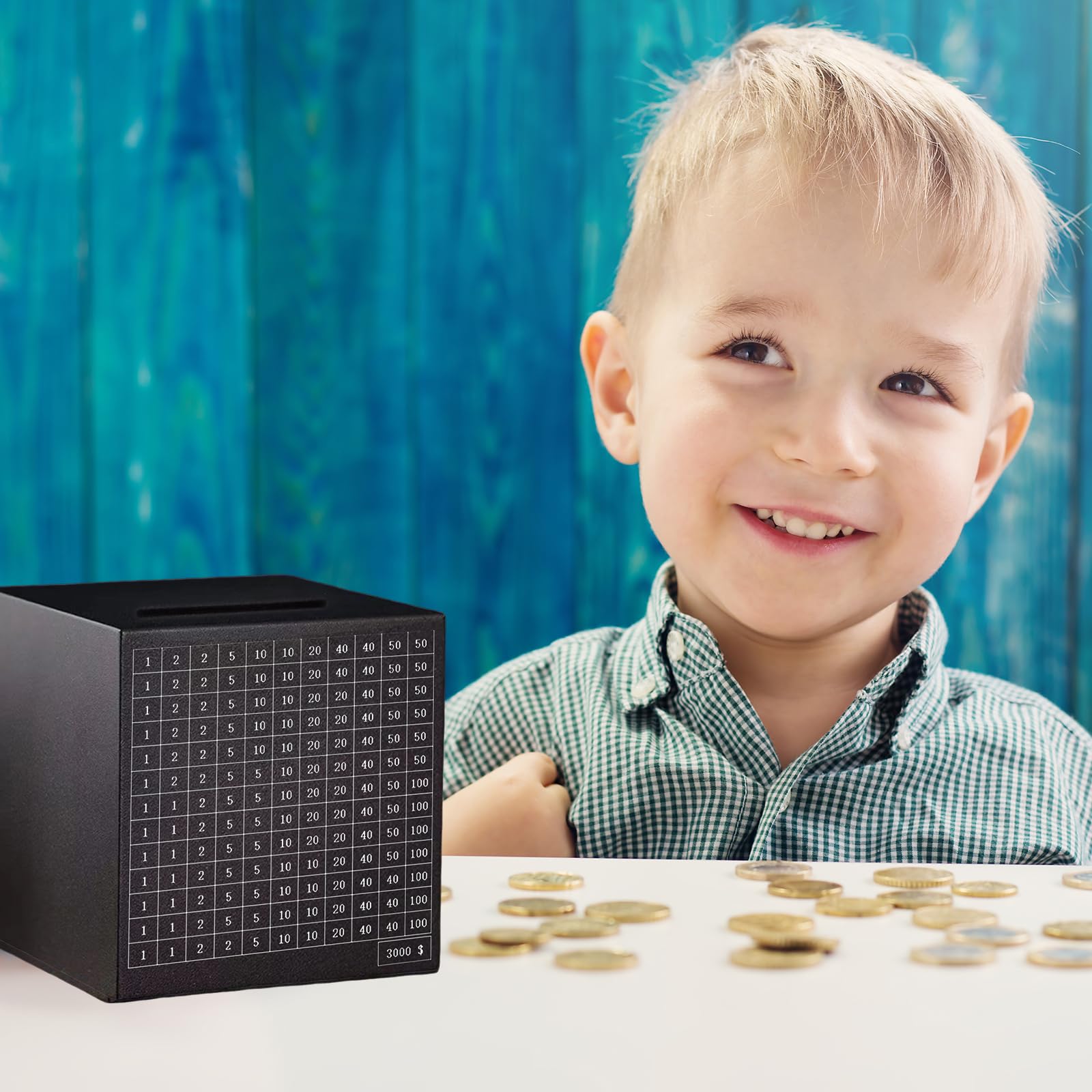 Stainless Steel 3000 Dollar Savings Challenge Money Box for Adults and Kids (Black)