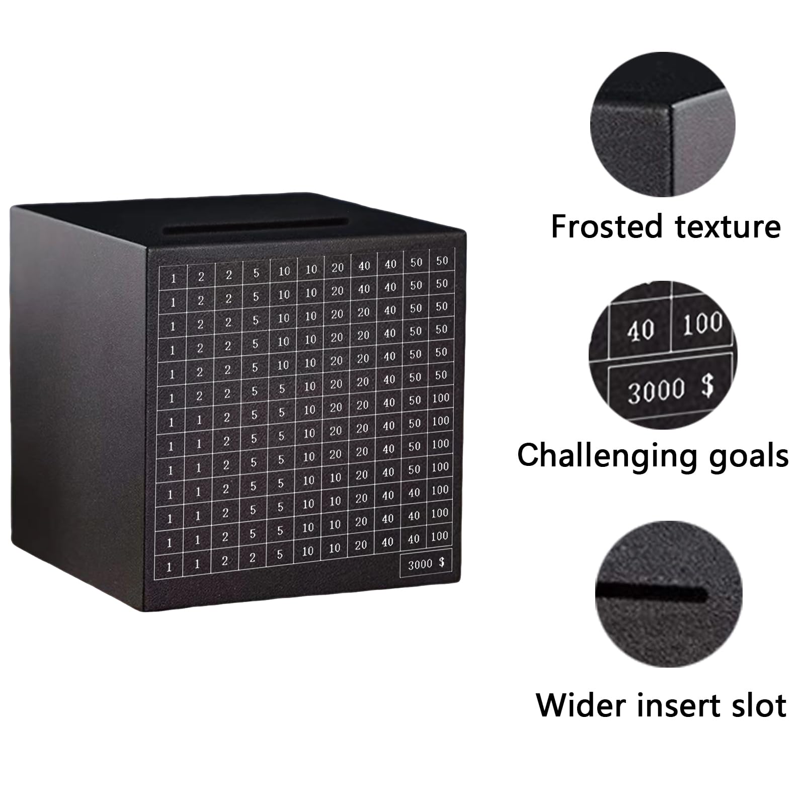 Stainless Steel 3000 Dollar Savings Challenge Money Box for Adults and Kids (Black)