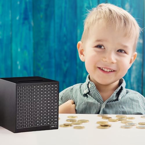 Stainless Steel 3000 Dollar Savings Challenge Money Box for Adults and Kids (Black)
