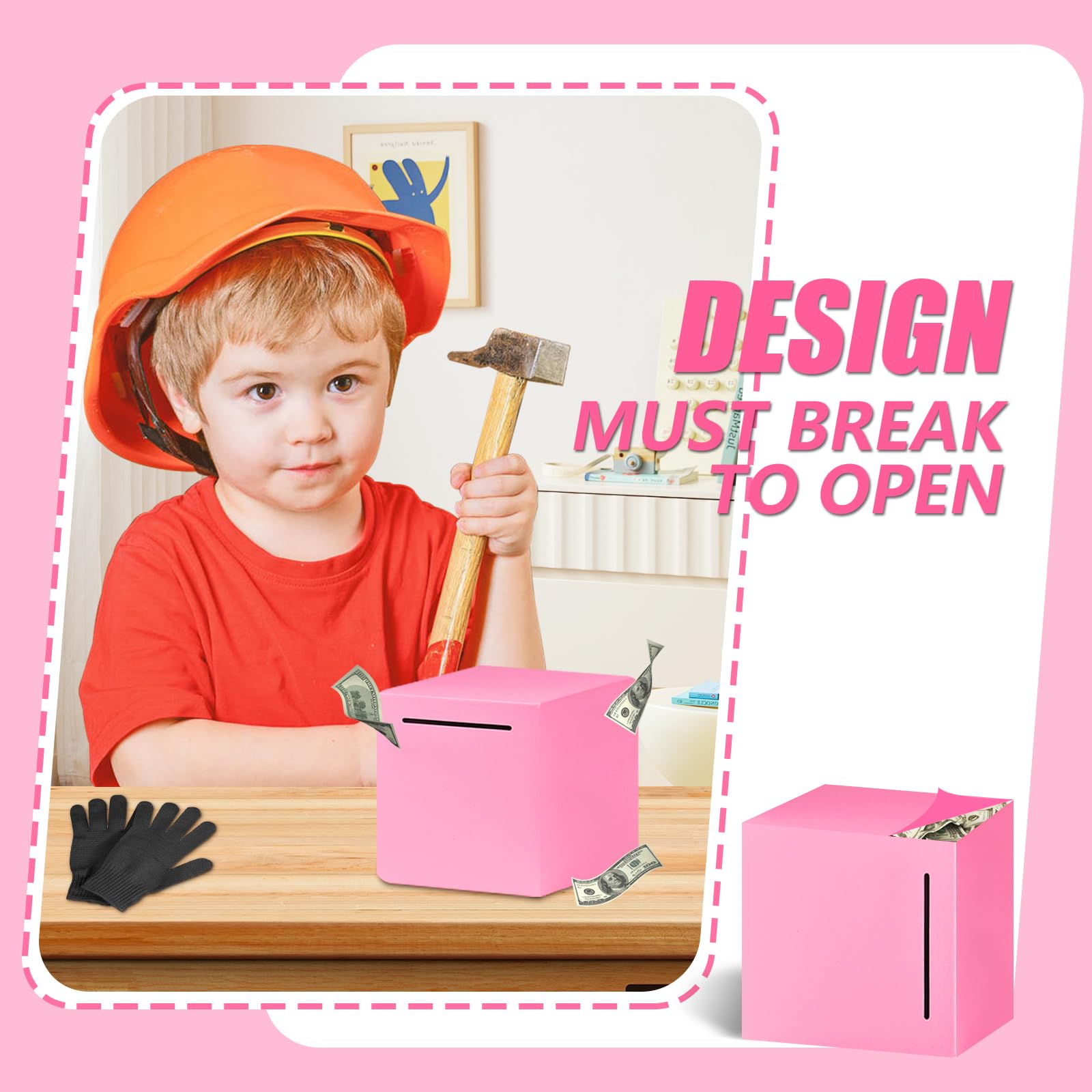 Stainless Steel Piggy Bank – Break to Open, 4.72-Inch, Pink – Unbreakable Money Saver for Cash & Coins