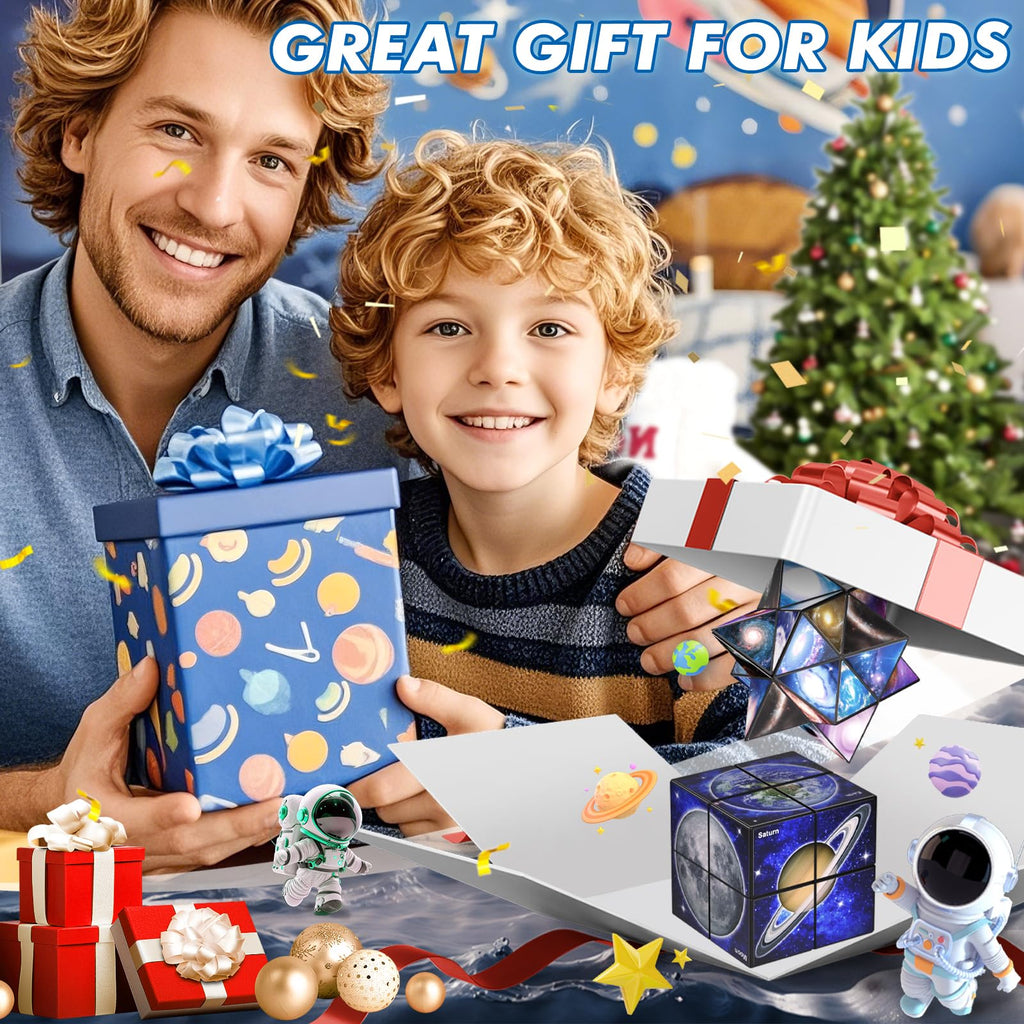 Star Cube Magic Cube Set - 2-in-1 Yoshimoto Cube Fidget Toy with Galaxy Space Stickers