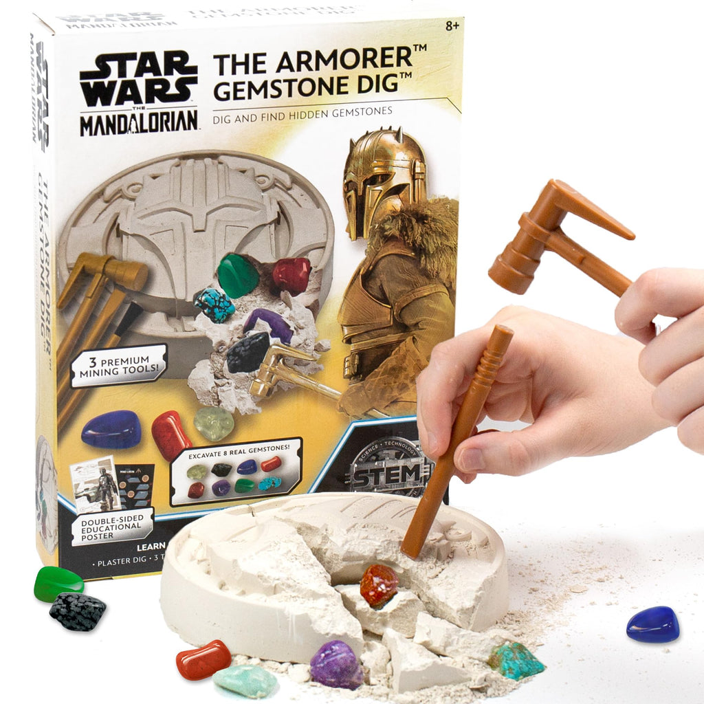STAR WARS The Armorer Gemstone Dig – Excavate 8 Real Gemstones with Mining Tools & Bonus Poster | STEM Science Kit for Kids Ages 8-12