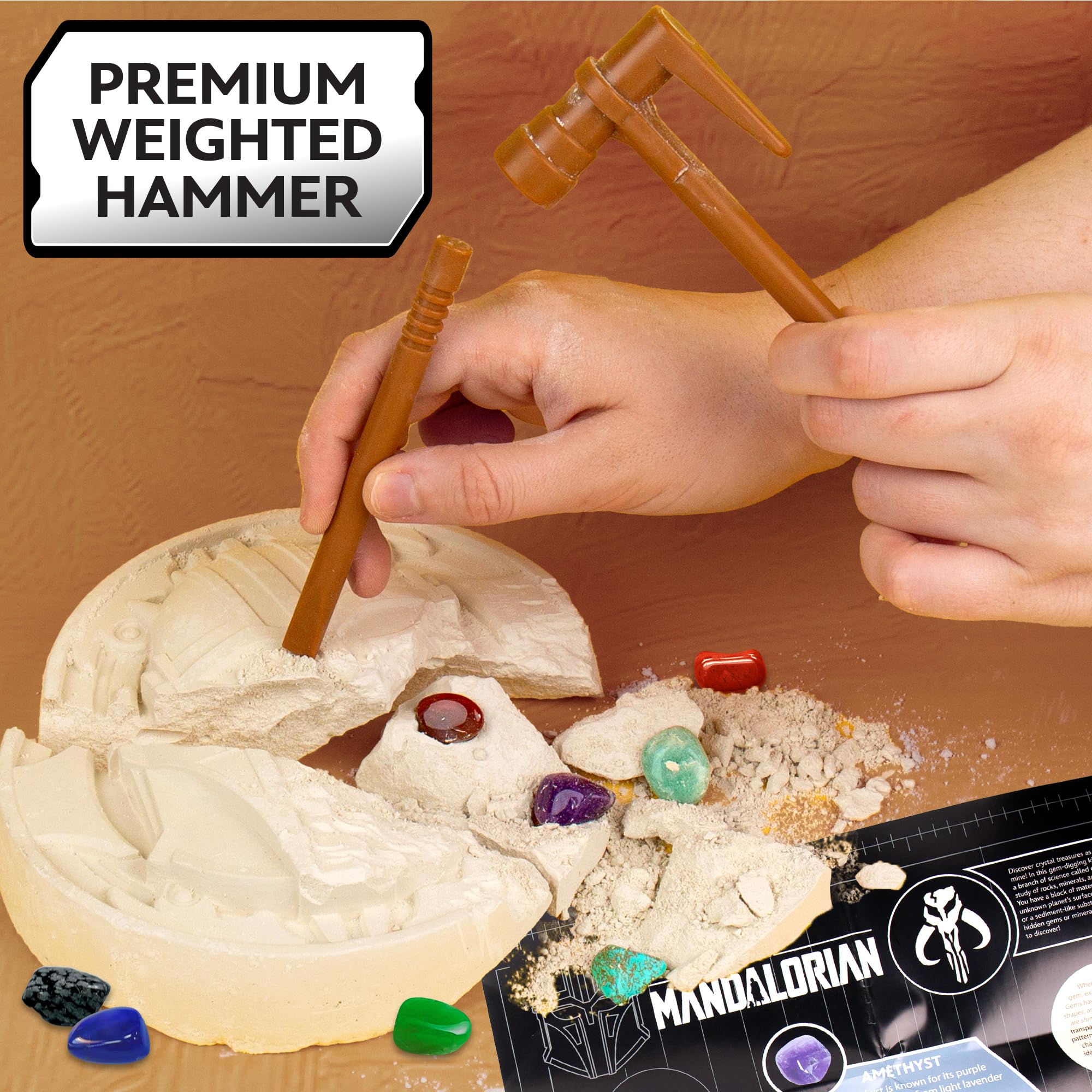 STAR WARS The Armorer Gemstone Dig – Excavate 8 Real Gemstones with Mining Tools & Bonus Poster | STEM Science Kit for Kids Ages 8-12