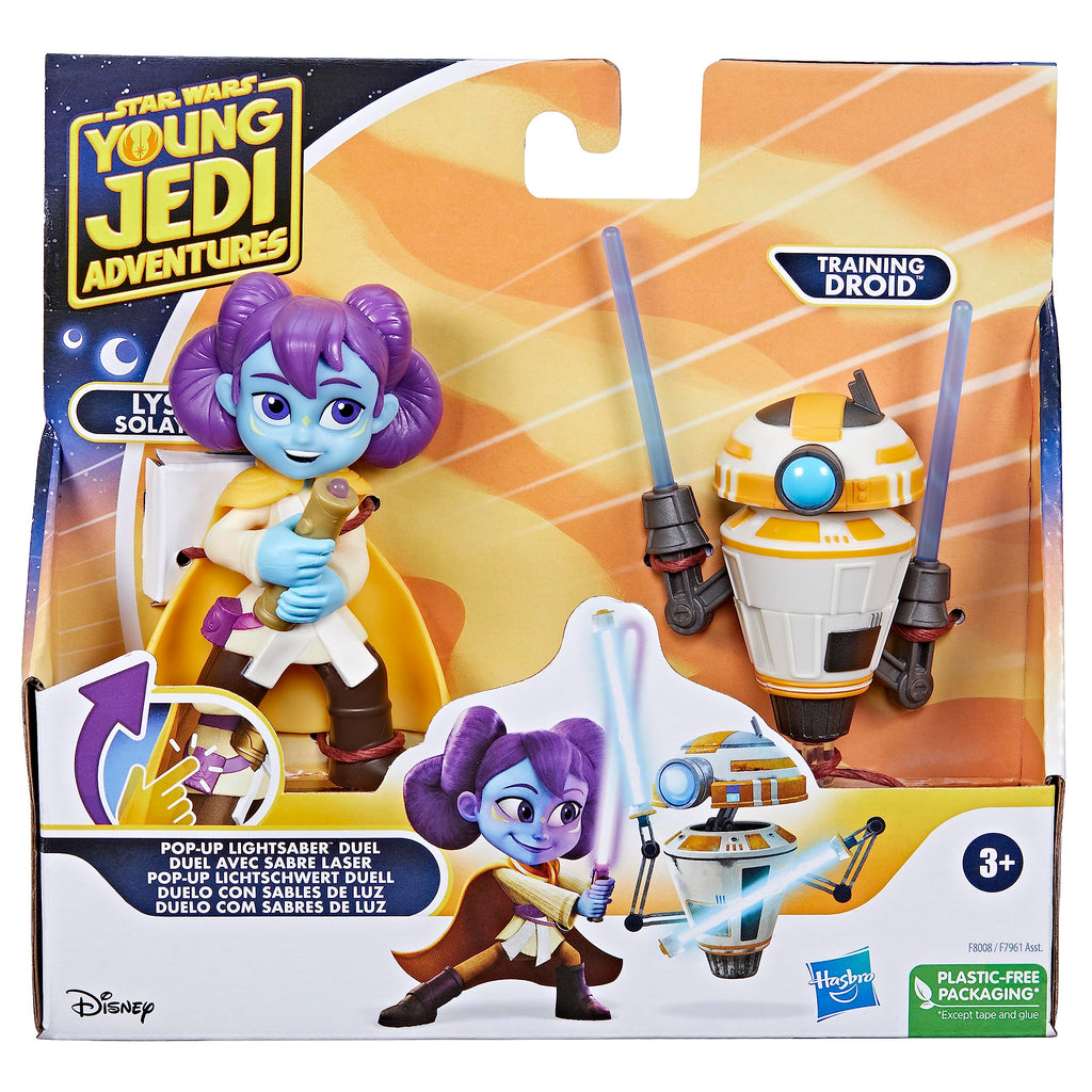 Star Wars Young Jedi Adventures Pop-Up Lightsaber Duel Lys Solay & Training Droid 4-Inch Action Figures
