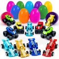 Stargo 8 Pack Prefilled Easter Eggs with Pull-Back Cars & Monster Trucks - 3.2 inch Plastic Eggs for Easter Basket Stuffers, Party Favors, Candy-Free Egg Hunt