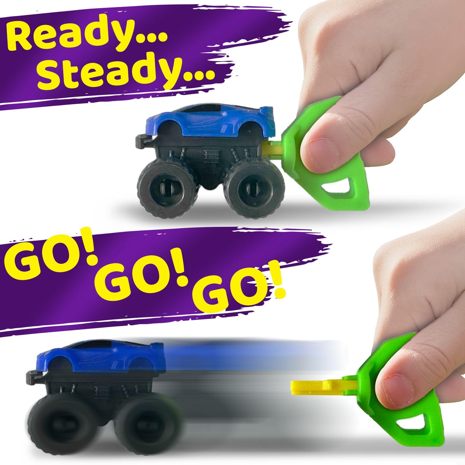 Stargo 8 Pack Prefilled Easter Eggs with Pull-Back Cars & Monster Trucks - 3.2 inch Plastic Eggs for Easter Basket Stuffers, Party Favors, Candy-Free Egg Hunt