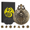 Steampunk Paladin Pocket Watch Dice Set - 7 Mini Metal D&D Dice with Case, DND Starter Gift