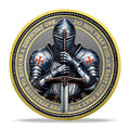 Steel Helm Knight Cross Challenge Coin – Knights Templar Token with 3D Texture, 35mm, Honor & Courage Design