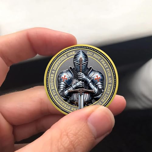 Steel Helm Knight Cross Challenge Coin – Knights Templar Token with 3D Texture, 35mm, Honor & Courage Design