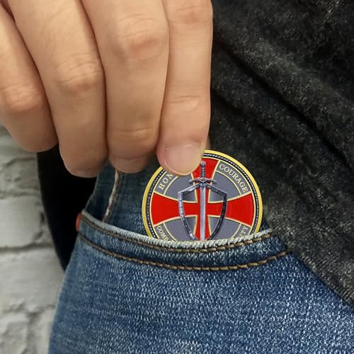 Steel Helm Knight Cross Challenge Coin – Knights Templar Token with 3D Texture, 35mm, Honor & Courage Design