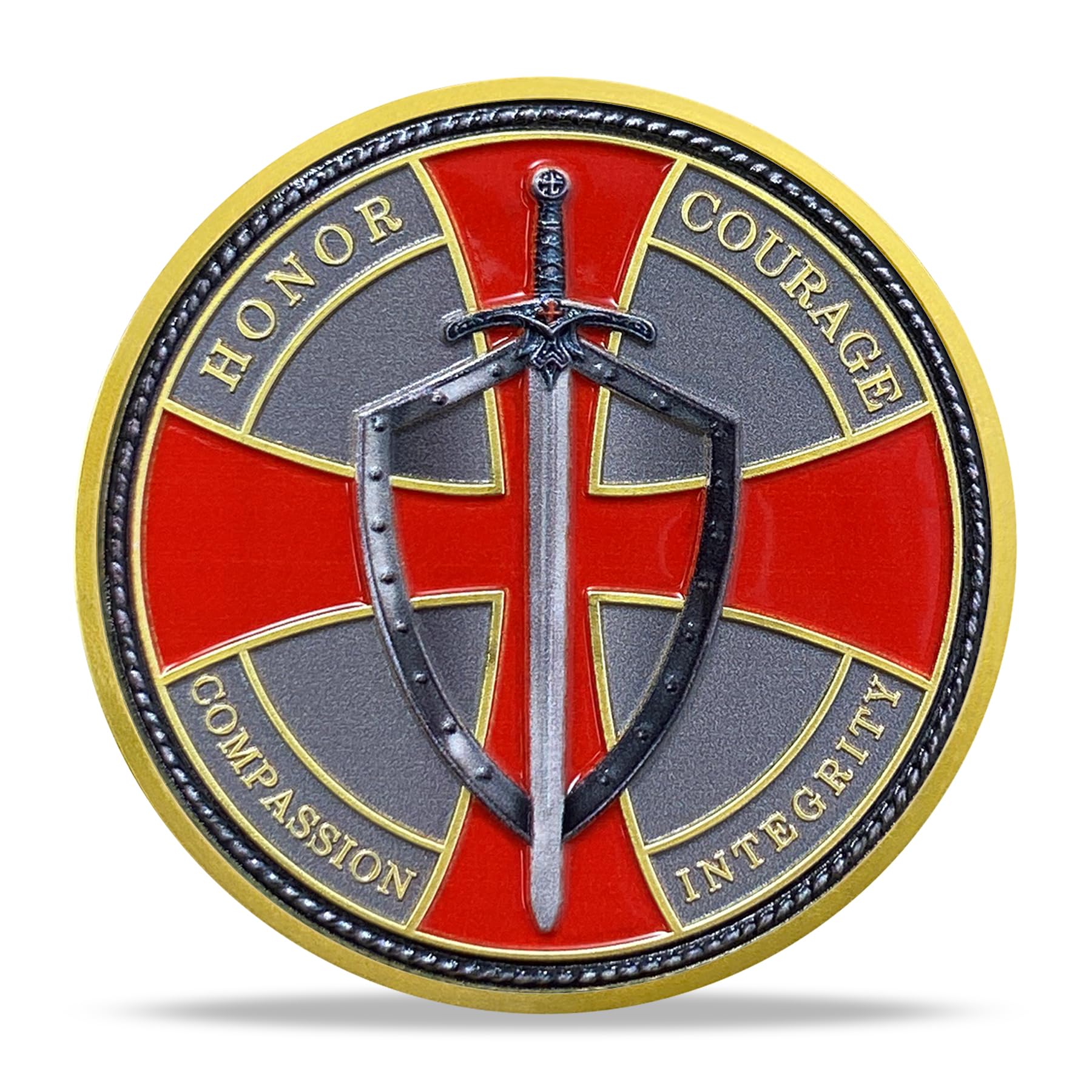 Steel Helm Knight Cross Challenge Coin – Knights Templar Token with 3D Texture, 35mm, Honor & Courage Design