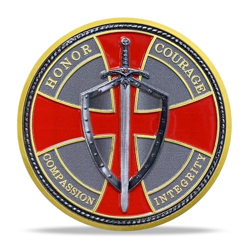 Steel Helm Knight Cross Challenge Coin – Knights Templar Token with 3D Texture, 35mm, Honor & Courage Design