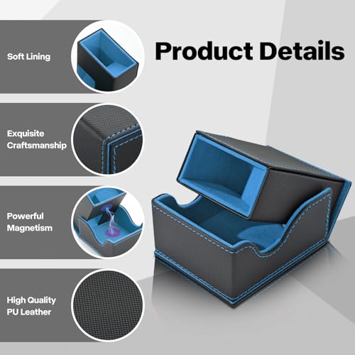 Stepane 3-in-1 Foldable Dice Tower & Tray – Black/Blue PU Leather Magnetic Storage for DND RPG