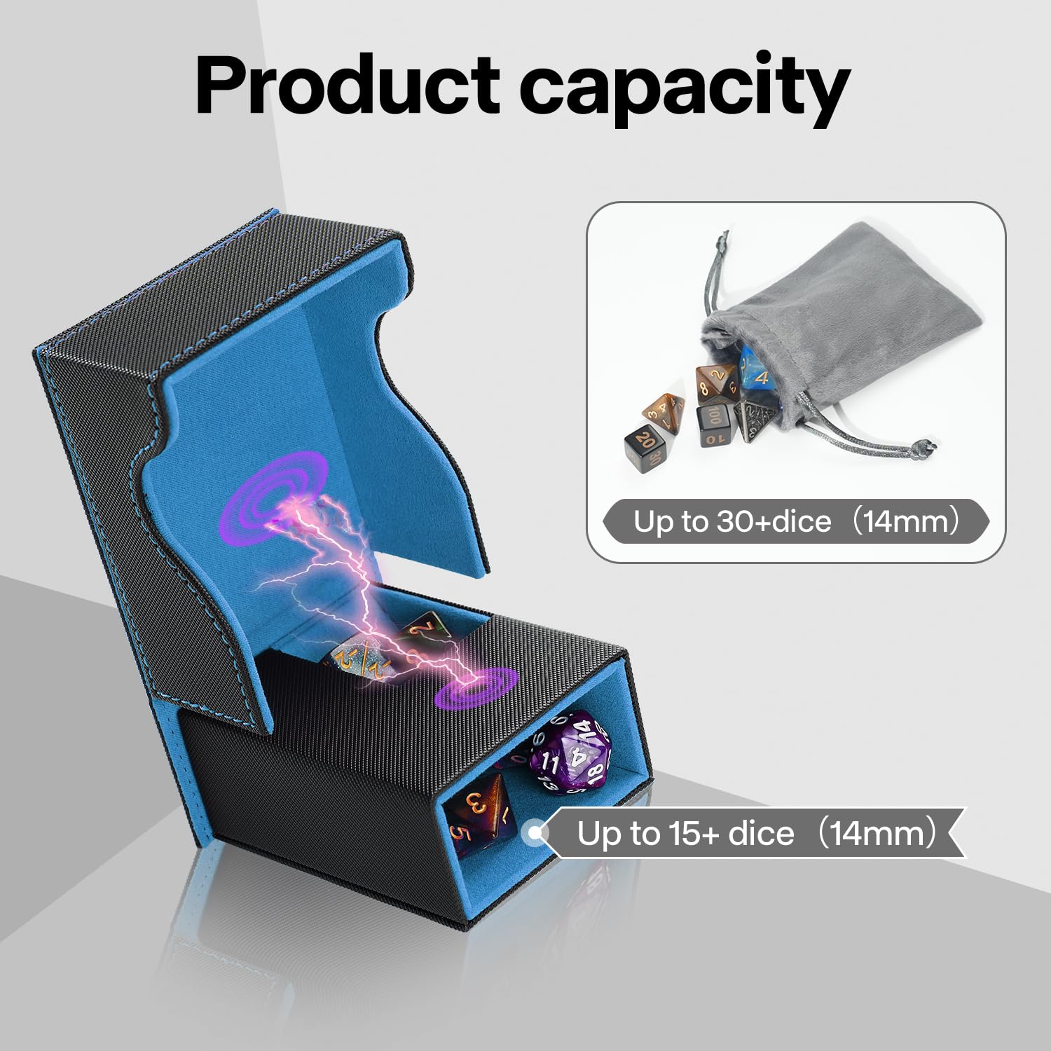 Stepane 3-in-1 Foldable Dice Tower & Tray – Black/Blue PU Leather Magnetic Storage for DND RPG