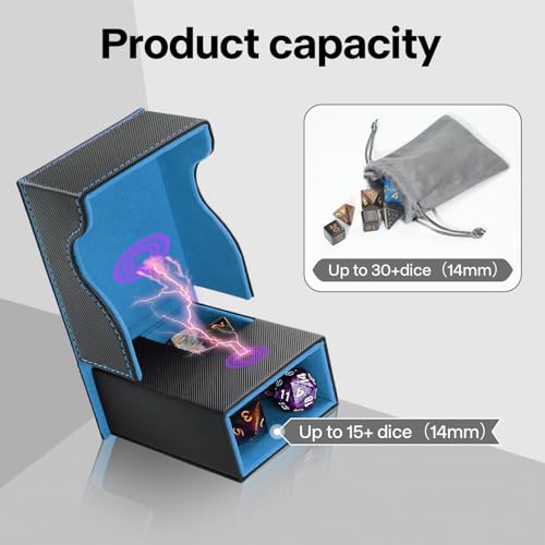 Stepane 3-in-1 Foldable Dice Tower & Tray – Black/Blue PU Leather Magnetic Storage for DND RPG