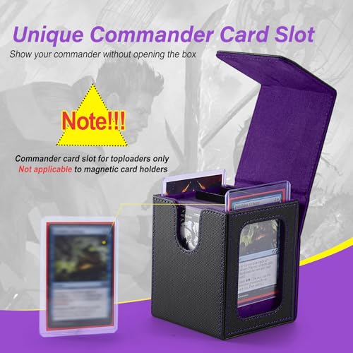 Stepane MTG Commander Deck Box – Black/Violet PU Leather, Holds 120+ Single-Sleeved Cards, Double Display Window with 2 Dividers & 2 Toploaders