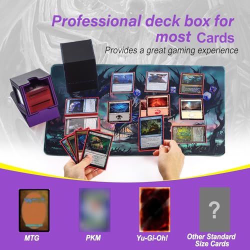 Stepane MTG Commander Deck Box – Black/Violet PU Leather, Holds 120+ Single-Sleeved Cards, Double Display Window with 2 Dividers & 2 Toploaders