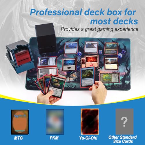 Stepane MTG Deck Box, Double Display Window Commander Case, Holds 120+ Single-Sleeved Cards, PU Leather with Magnetic Closure, Black/Blue