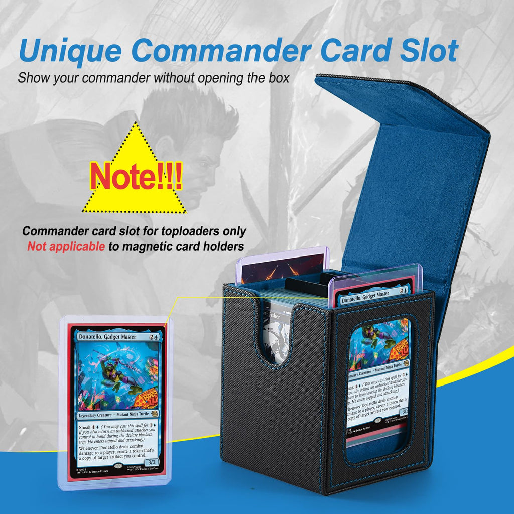 Stepane MTG Deck Box, Double Display Window Commander Case, Holds 120+ Single-Sleeved Cards, PU Leather with Magnetic Closure, Black/Blue