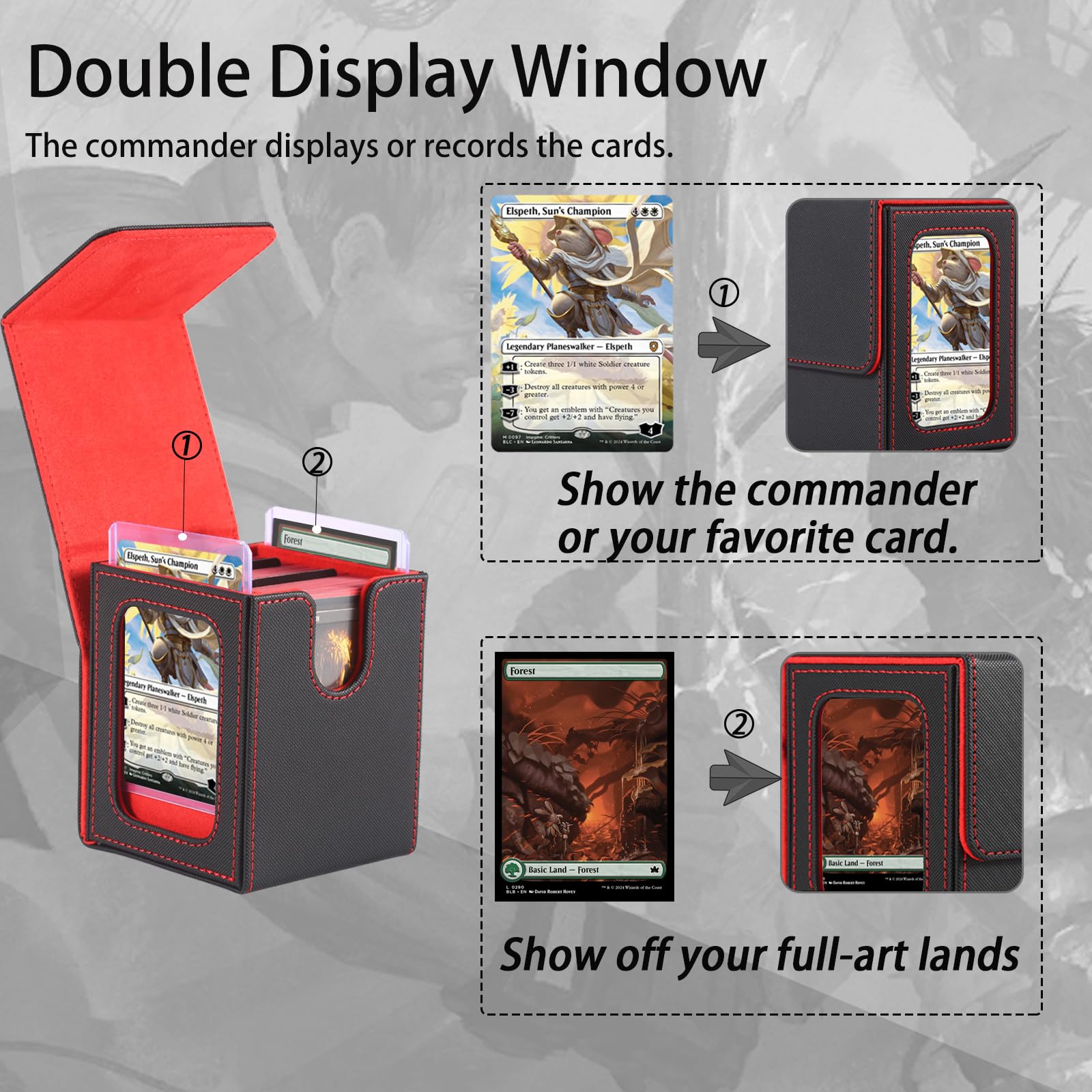 Stepane MTG Deck Box, Double Display Window Commander Case, Holds 120+ Single-Sleeved Cards, PU Leather with Magnetic Closure, Black/Blue