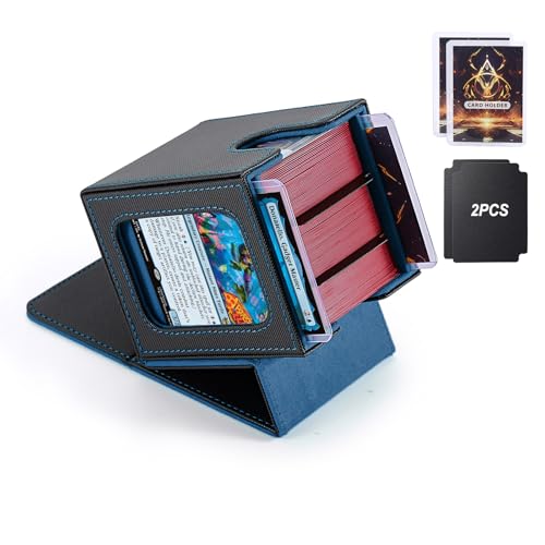 Stepane MTG Deck Box, Double Display Window Commander Case, Holds 120+ Single-Sleeved Cards, PU Leather with Magnetic Closure, Black/Blue
