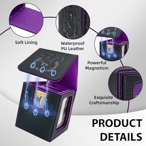 Stepane MTG Deck Box with Patented Viewing Window – Holds 100+ Double-Sleeved Cards, Includes Dividers & Mini Snap Holder (Black/Violet)