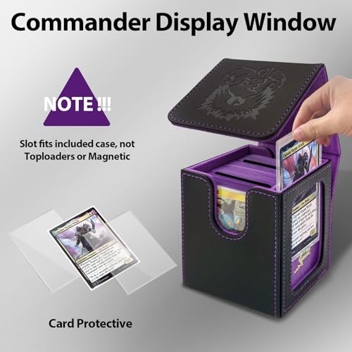 Stepane MTG Deck Box with Patented Viewing Window – Holds 100+ Double-Sleeved Cards, Includes Dividers & Mini Snap Holder (Black/Violet)