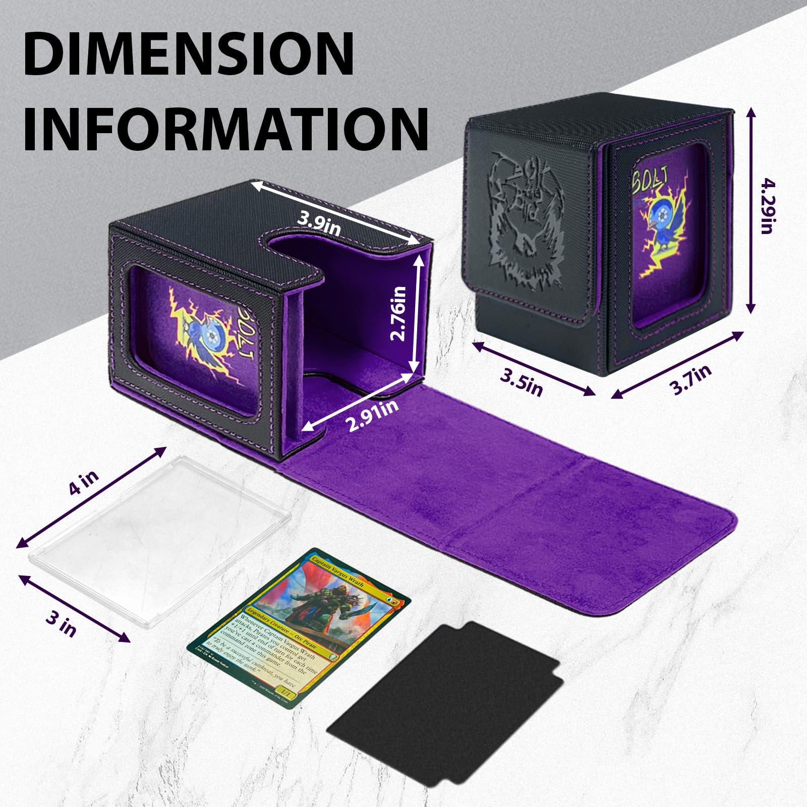 Stepane MTG Deck Box with Patented Viewing Window – Holds 100+ Double-Sleeved Cards, Includes Dividers & Mini Snap Holder (Black/Violet)