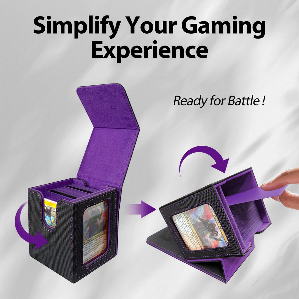 Stepane MTG Deck Box with Patented Viewing Window – Holds 100+ Double-Sleeved Cards, Includes Dividers & Mini Snap Holder (Black/Violet)