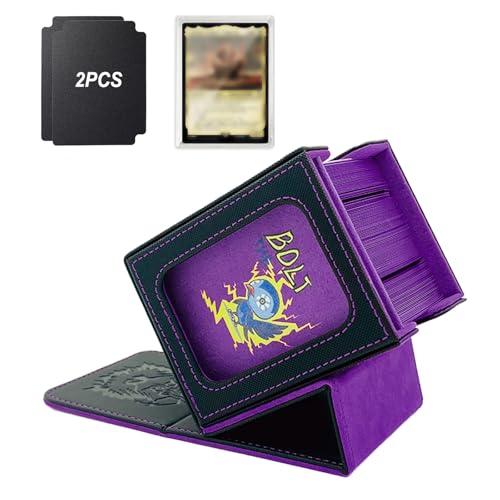 Stepane MTG Deck Box with Patented Viewing Window – Holds 100+ Double-Sleeved Cards, Includes Dividers & Mini Snap Holder (Black/Violet)