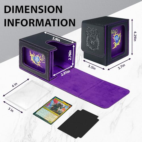 Stepane MTG Deck Box with Patented Viewing Window – Holds 100+ Double-Sleeved Cards, Includes Dividers & Mini Snap Holder (Black/Violet)