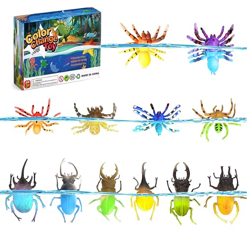 Sterofari 12-Pack Color-Changing Spider & Beetle Bath Toys – Thermochromic Water Table Toys for Kids 3+