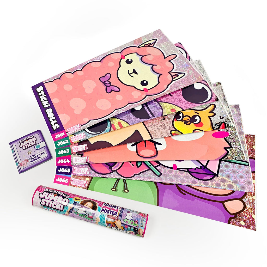 Sticki Rolls Jumbo Stickies 6-Pack Capsule – Mystery Foil Stickers for Kids, Reusable Wall Décor (Amazon Exclusive, Safari Theme)