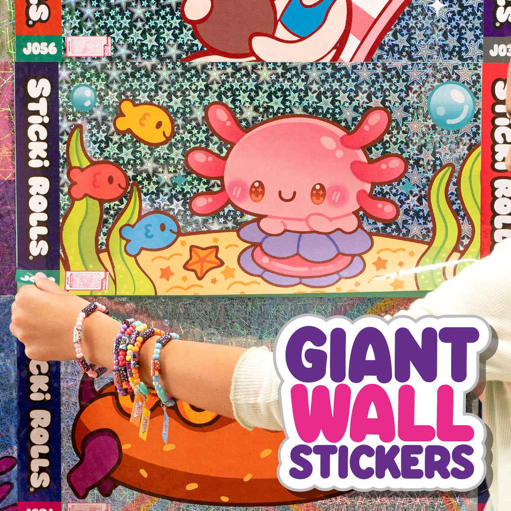 Sticki Rolls Jumbo Stickies 6-Pack Capsule – Mystery Foil Stickers for Kids, Reusable Wall Décor (Amazon Exclusive, Safari Theme)