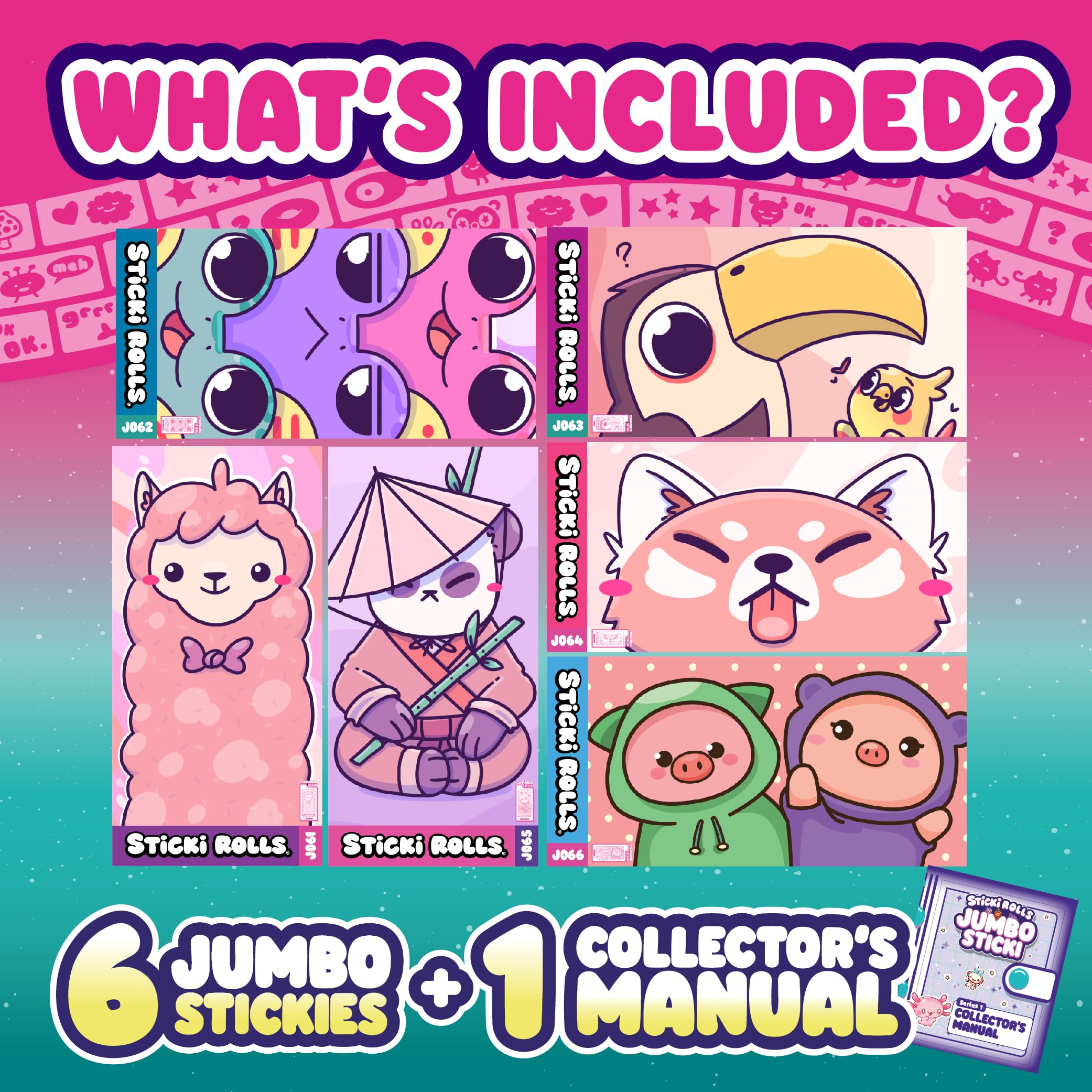 Sticki Rolls Jumbo Stickies 6-Pack Capsule – Mystery Foil Stickers for Kids, Reusable Wall Décor (Amazon Exclusive, Safari Theme)